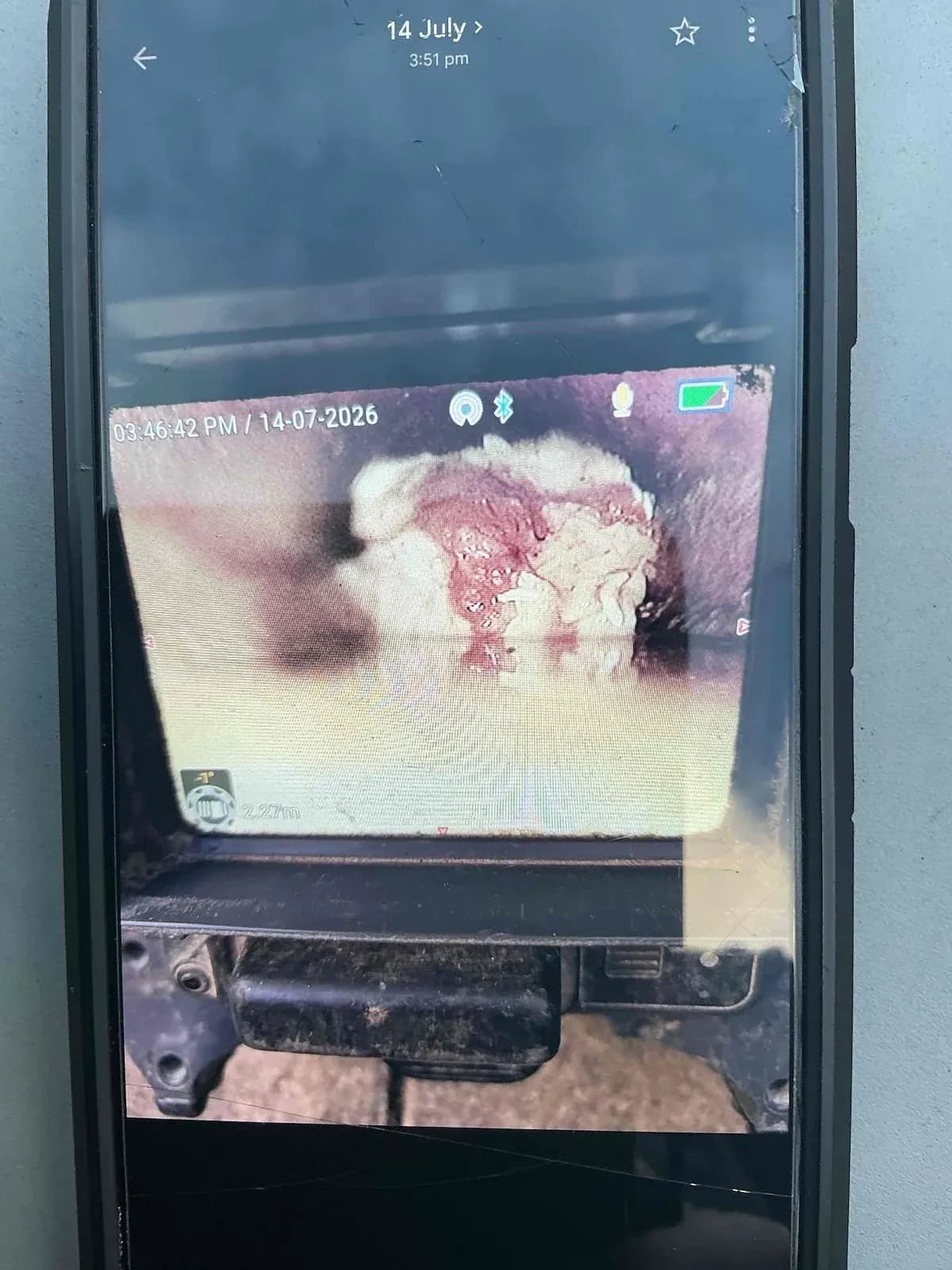 Drain camera showing the blockage in the sewer