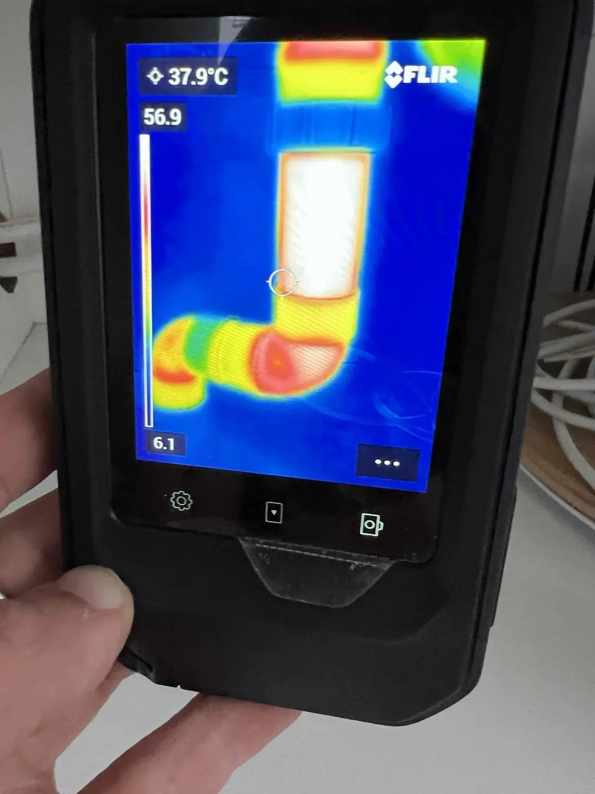 Thermal camera checking pipework for a hidden leak