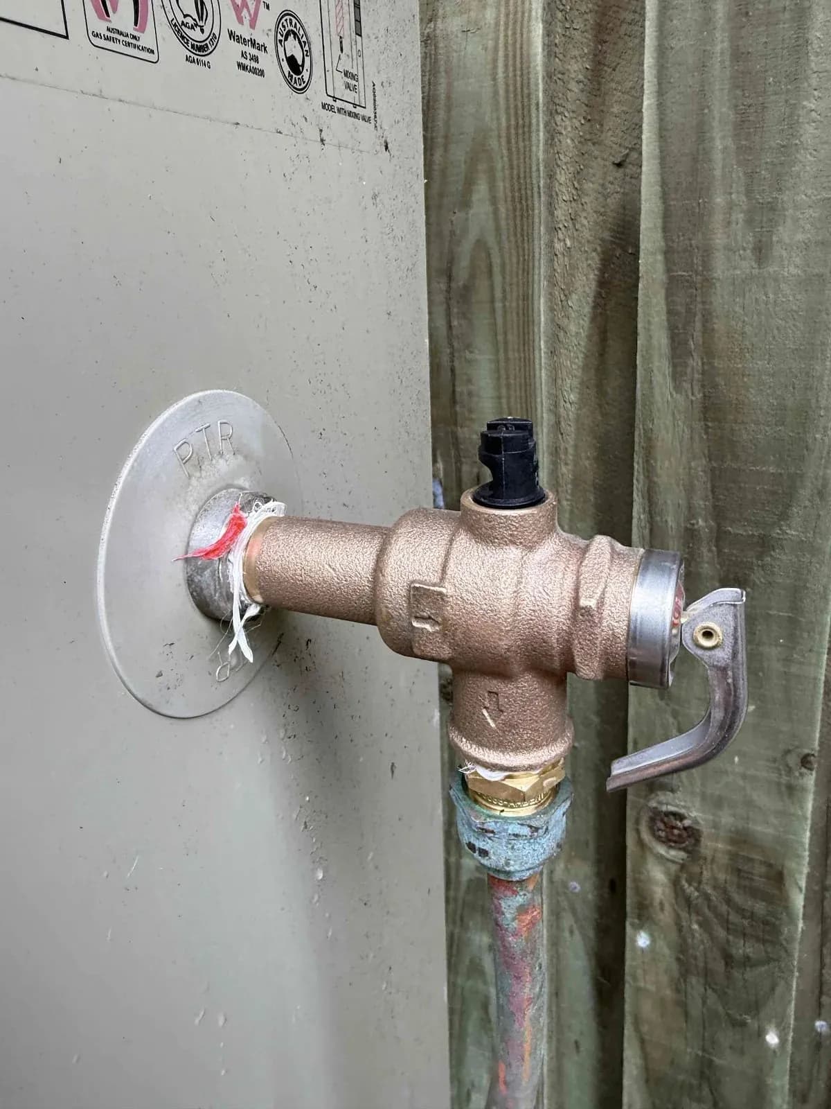 Old valve on the hot water unit