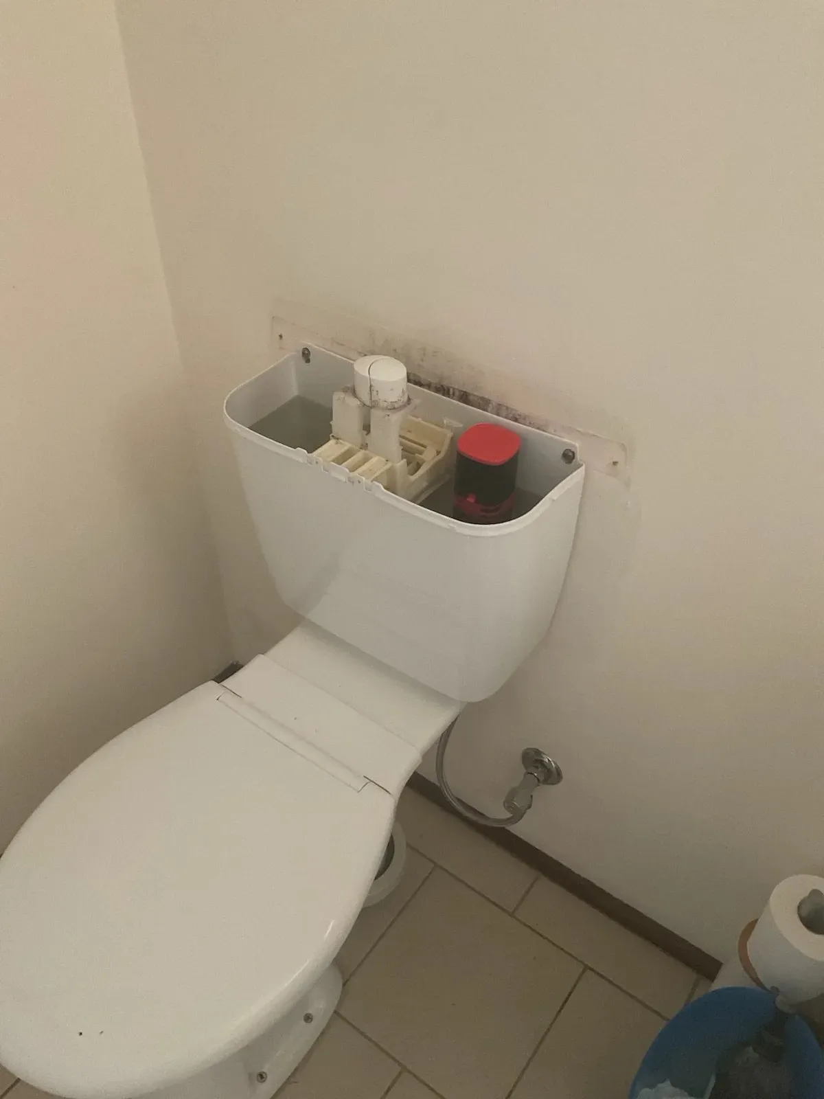 Toilet with the cistern lid off for a new inlet valve