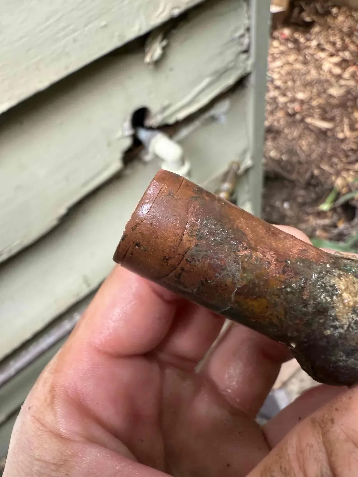 Corroded copper fitting that was leaking