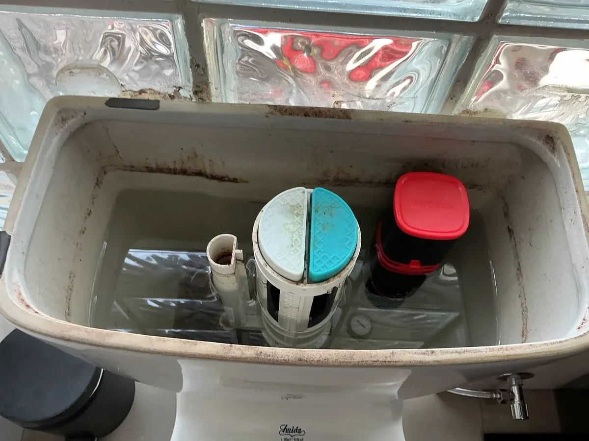 Cistern opened up to check the valves