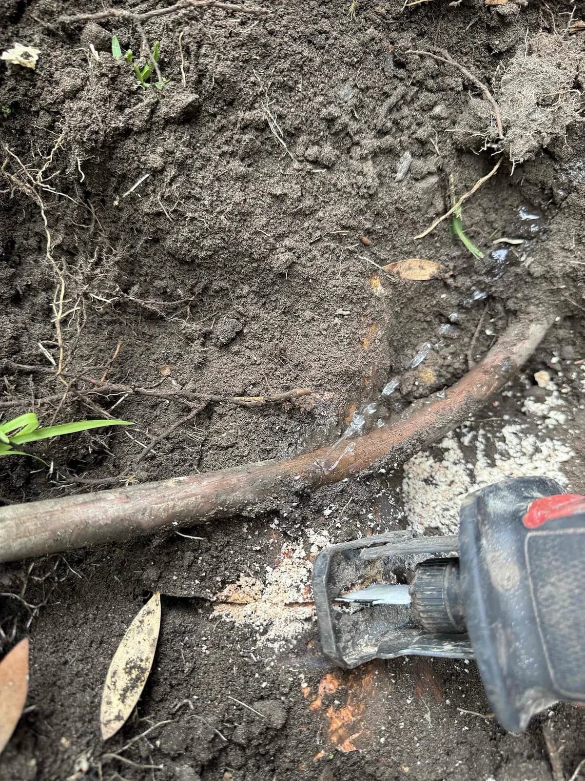Damaged section of water pipe being cut out