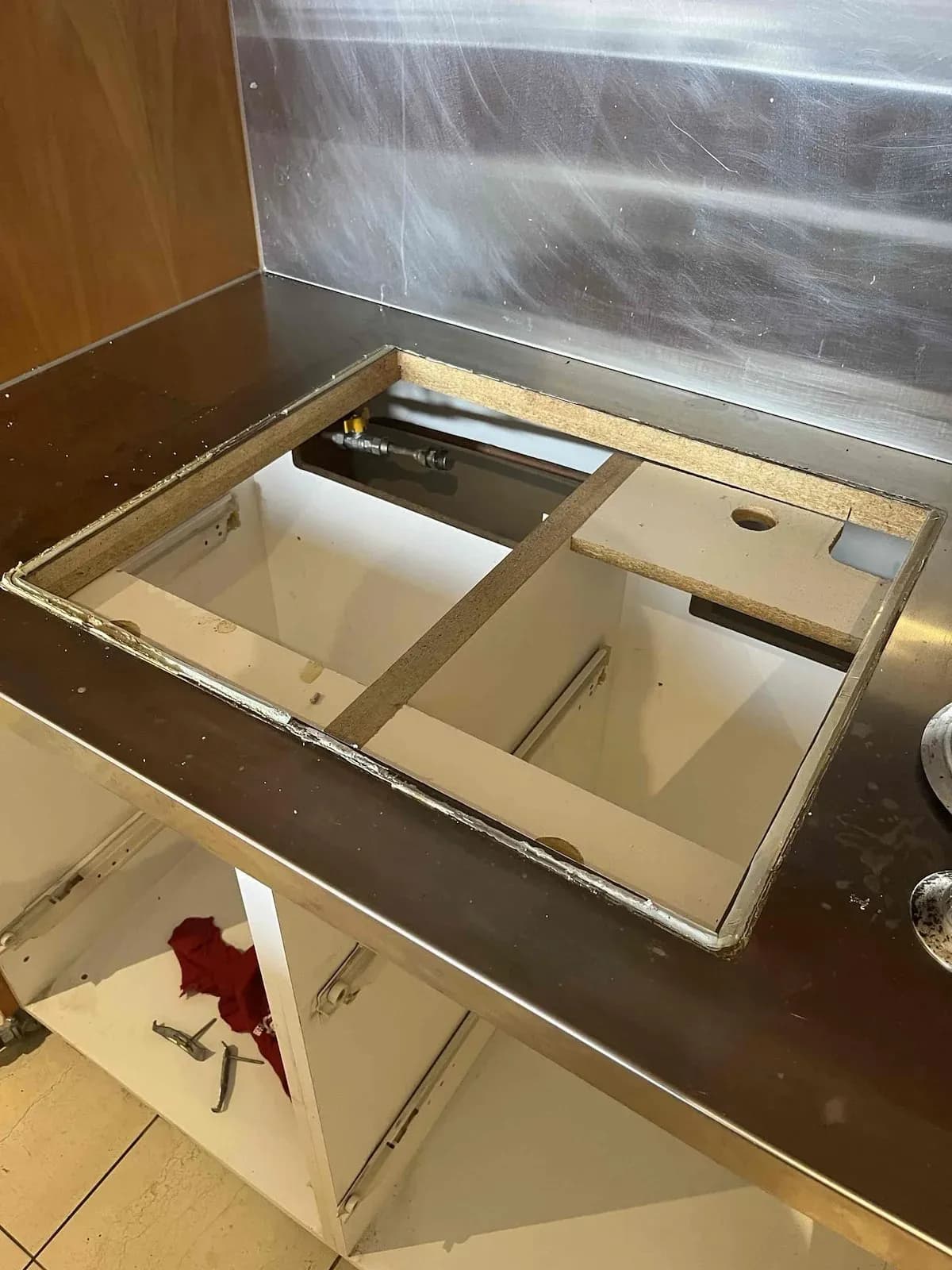 Cooktop removed ready for the gas to be capped