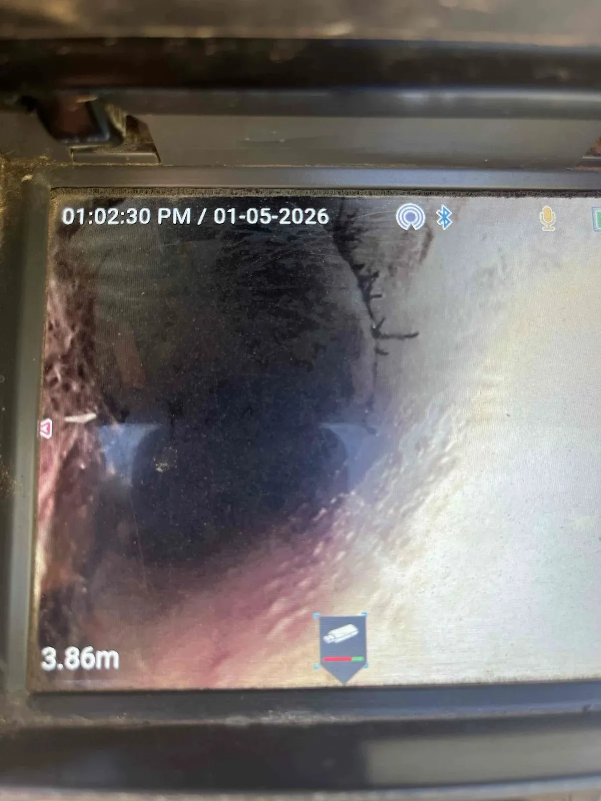 Drain camera view of the sewer after root cutting