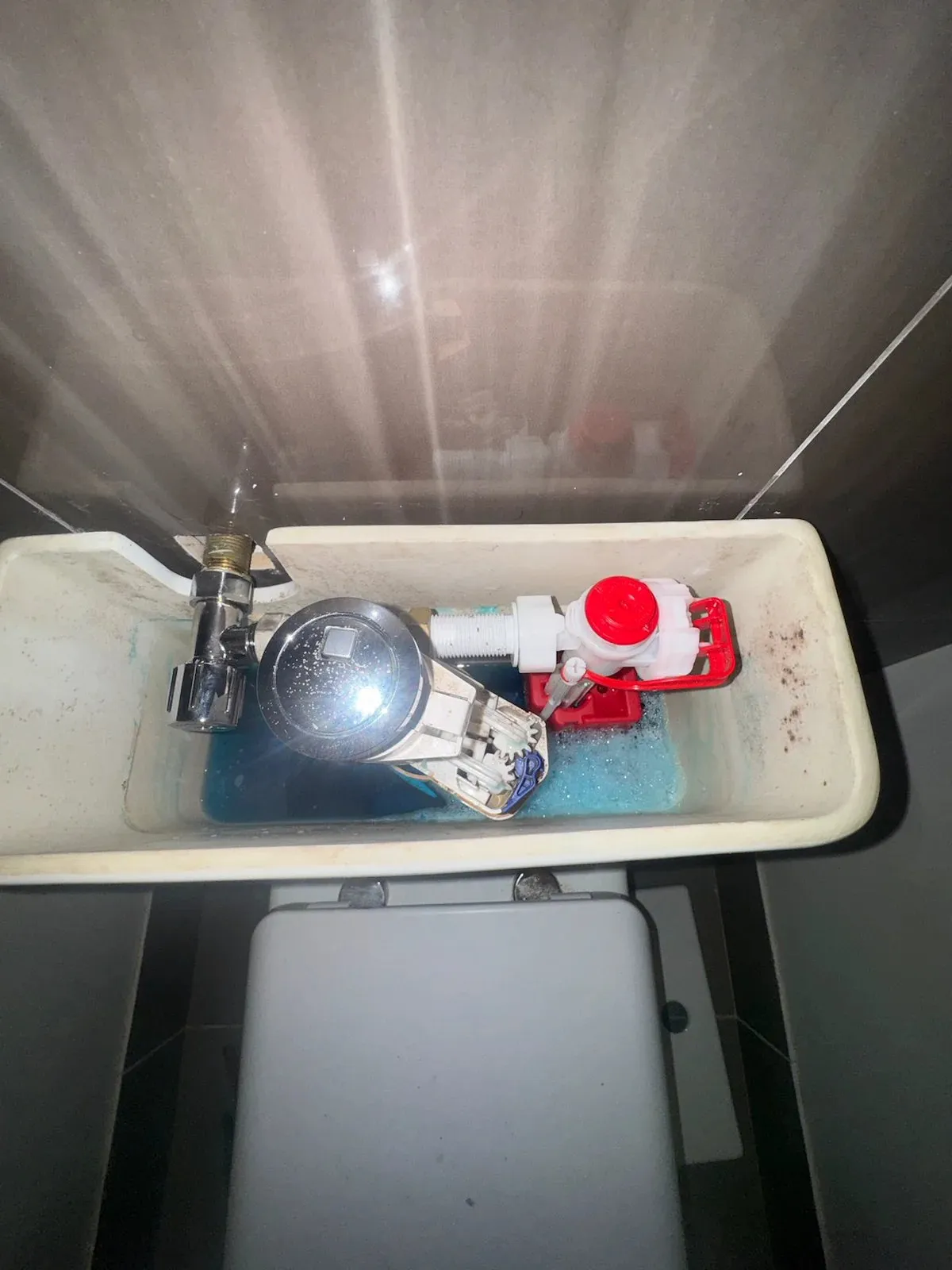 Toilet cistern being serviced
