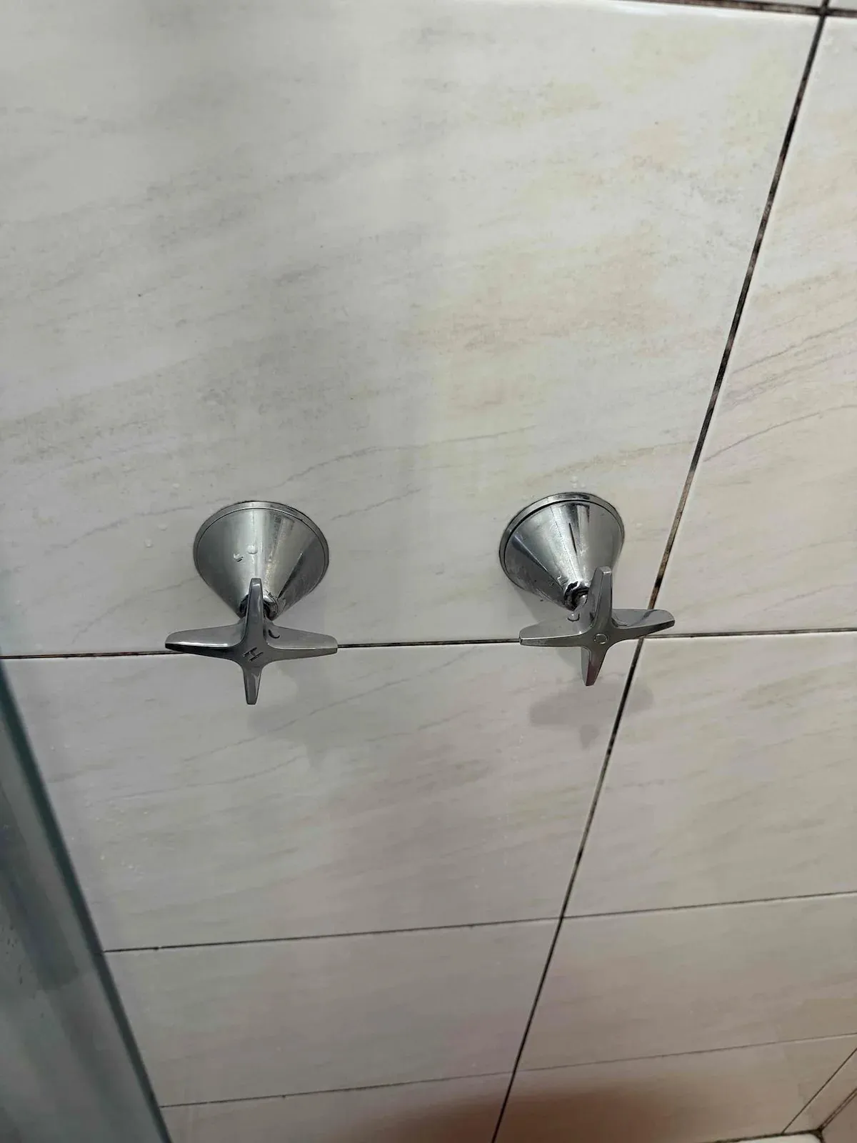 Shower taps with new assemblies fitted