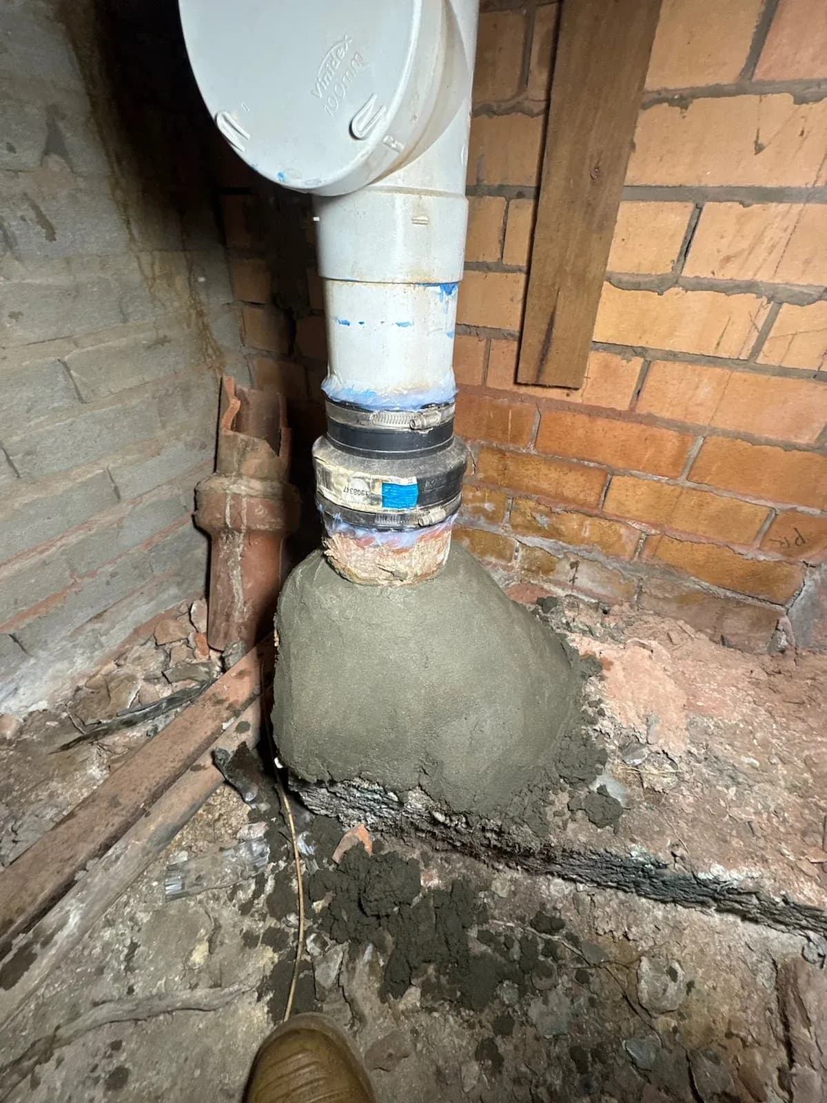 New PVC pipe joined in and concreted
