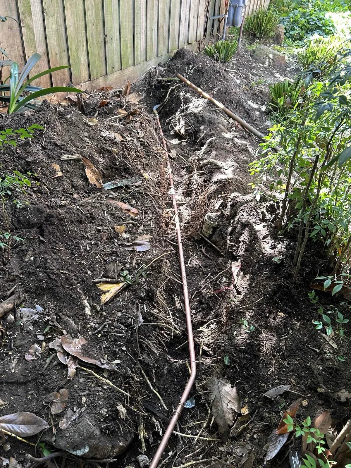 New copper line run through the front yard