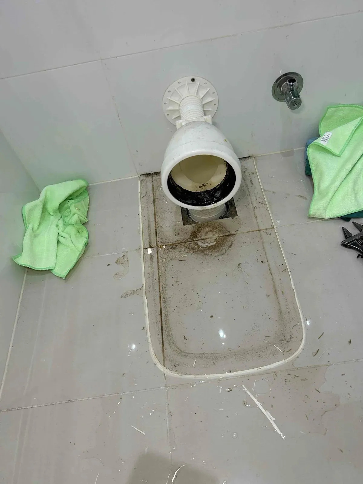 Toilet pan connector with the toilet removed