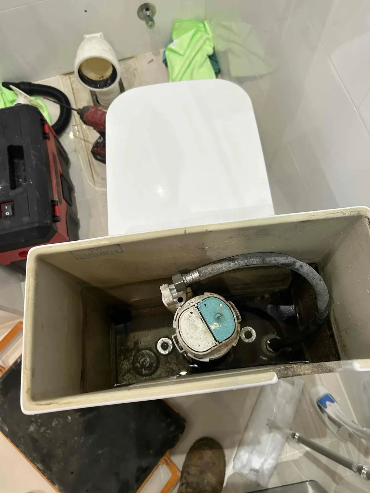 Cistern opened for new valves