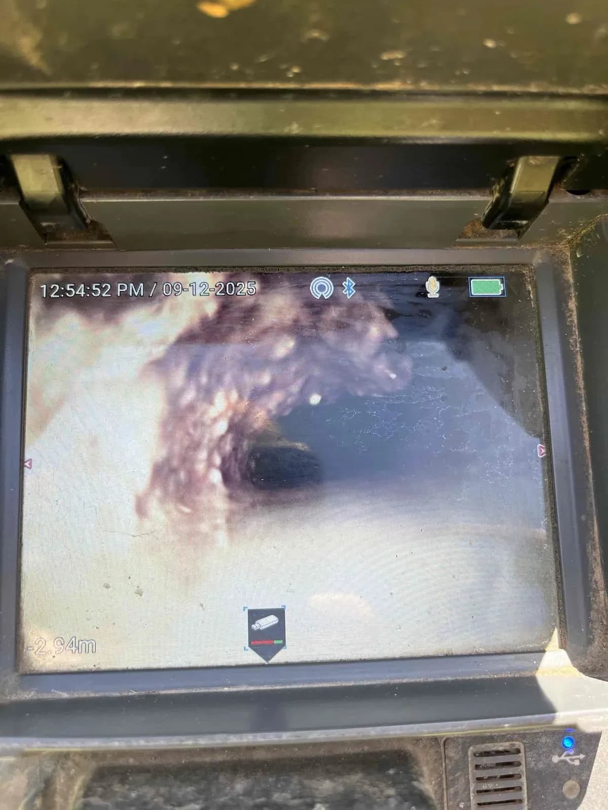 Drain camera showing the blockage in the sewer