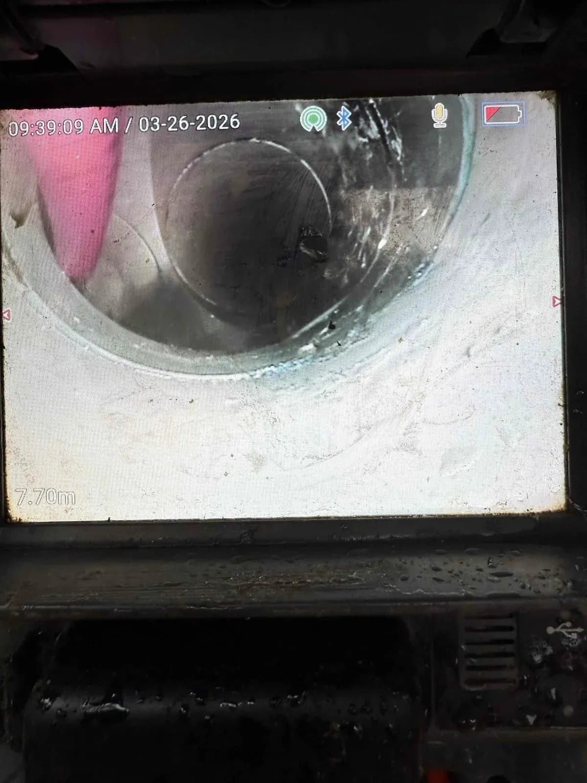 Drain camera view inside the kitchen drain