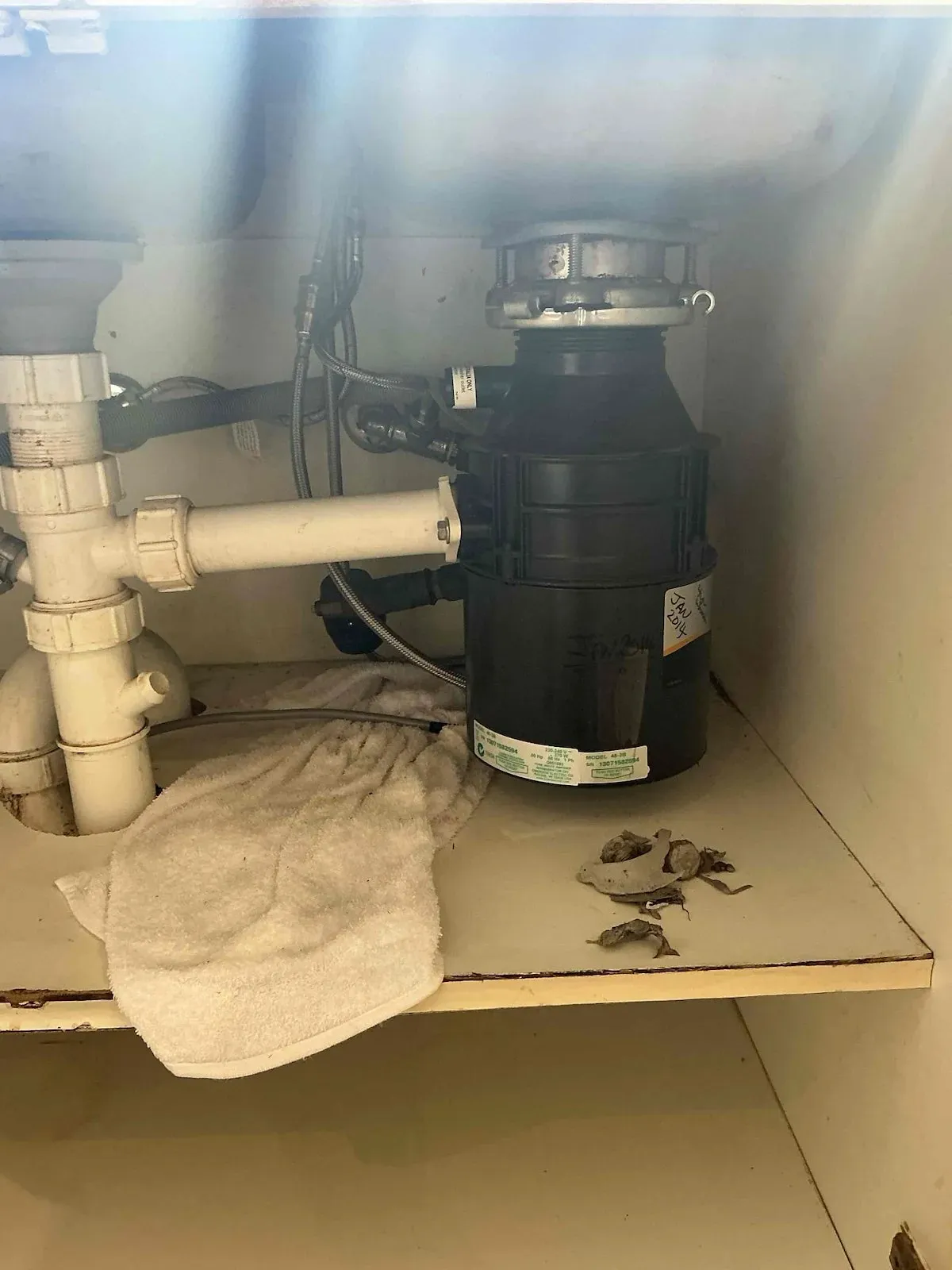 Under-sink plumbing where the leak was found