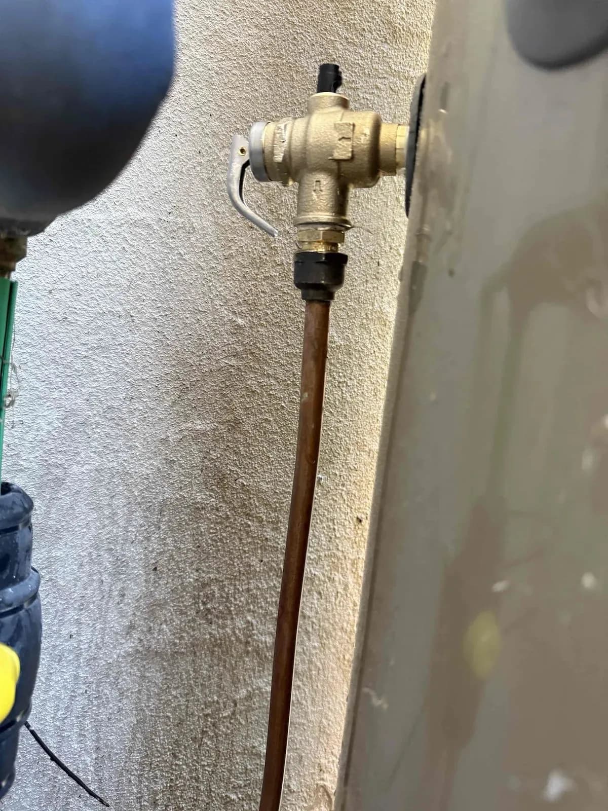 Pressure relief valve on the hot water unit
