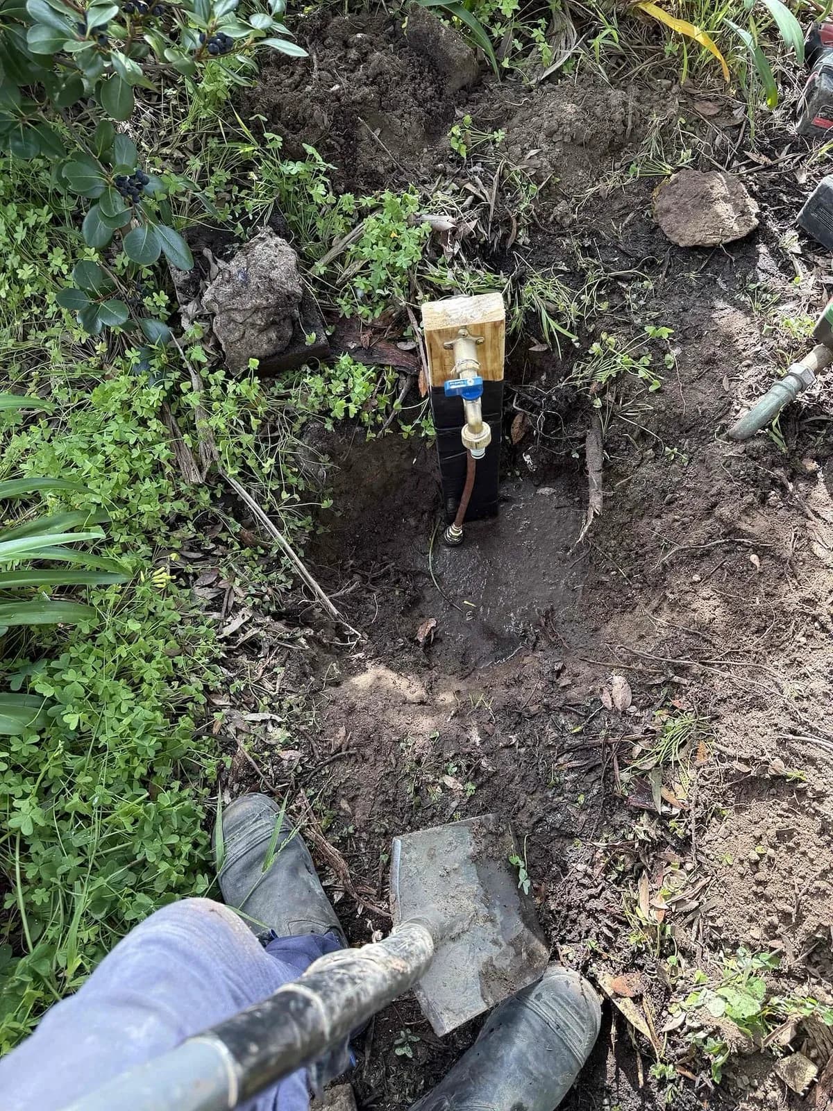 Dig at the water meter during leak testing