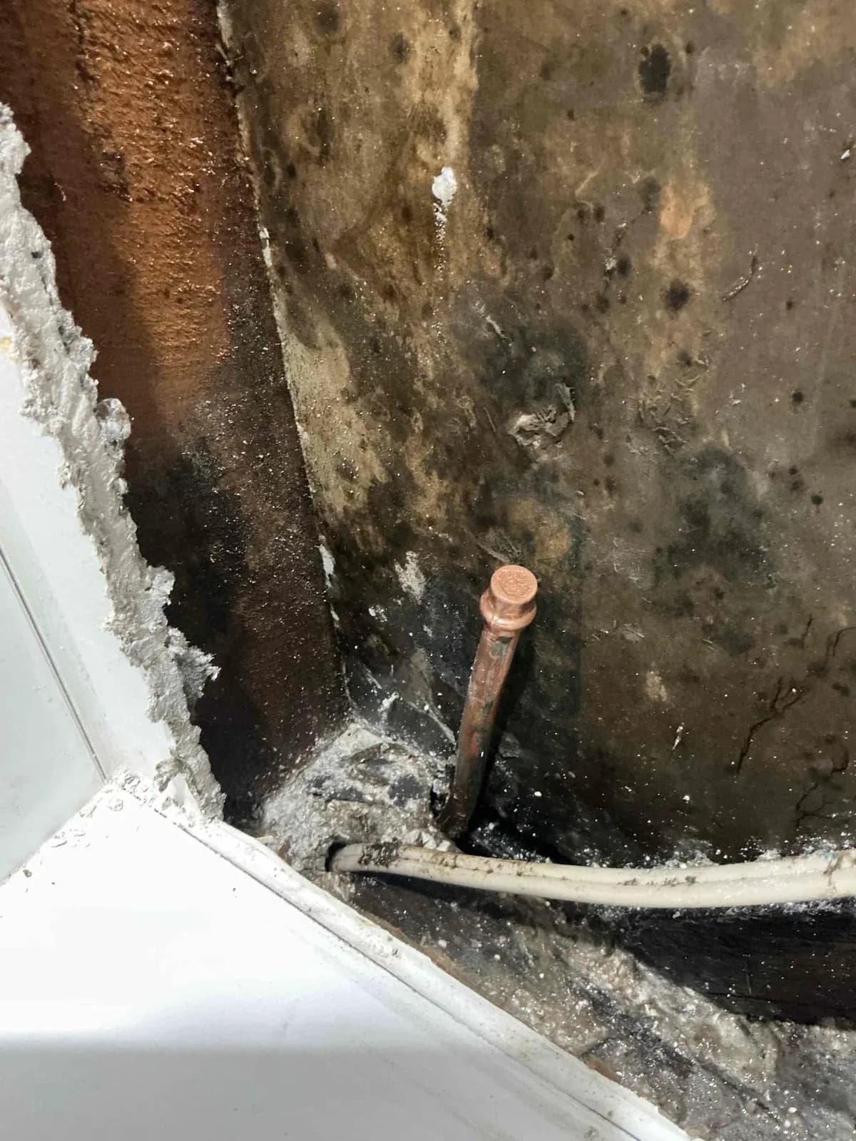 Old copper line capped off inside the wall