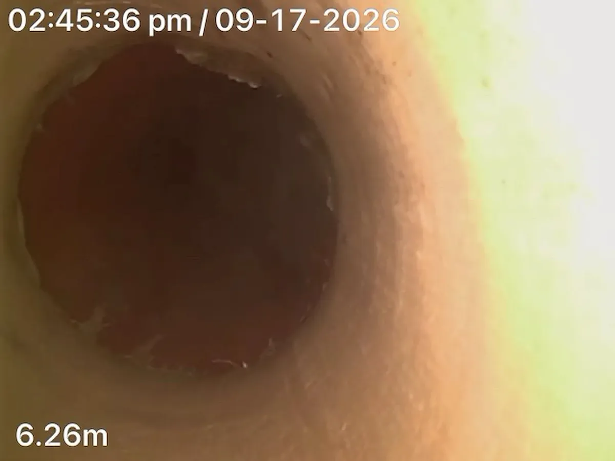 Drain camera view of the relined pipe