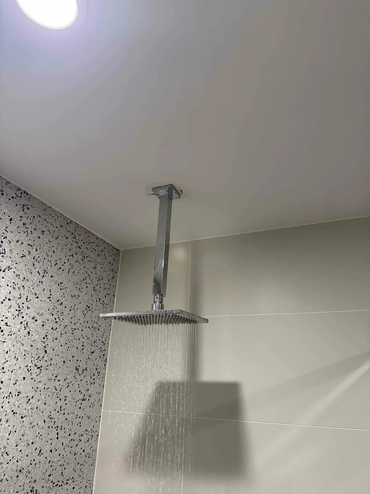 Ceiling shower head reinstalled and tested