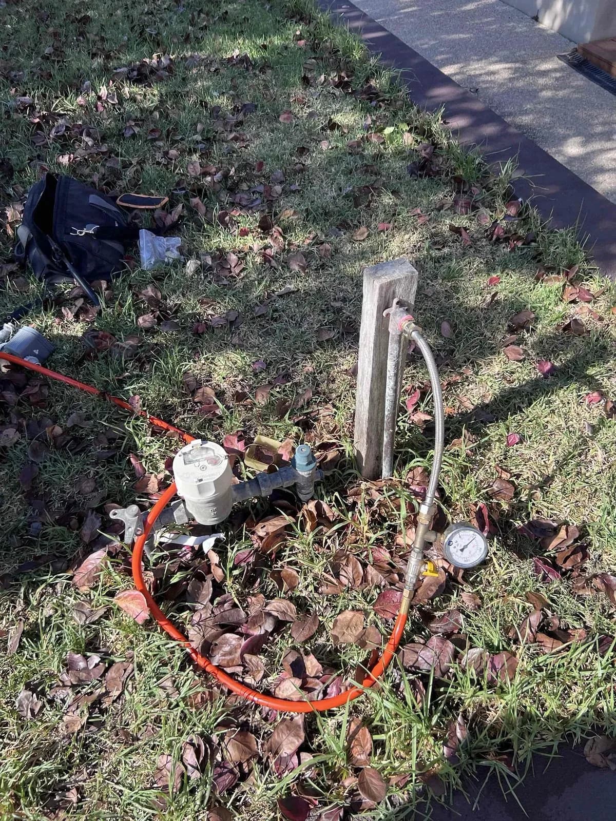 Pressure test set up at the water meter