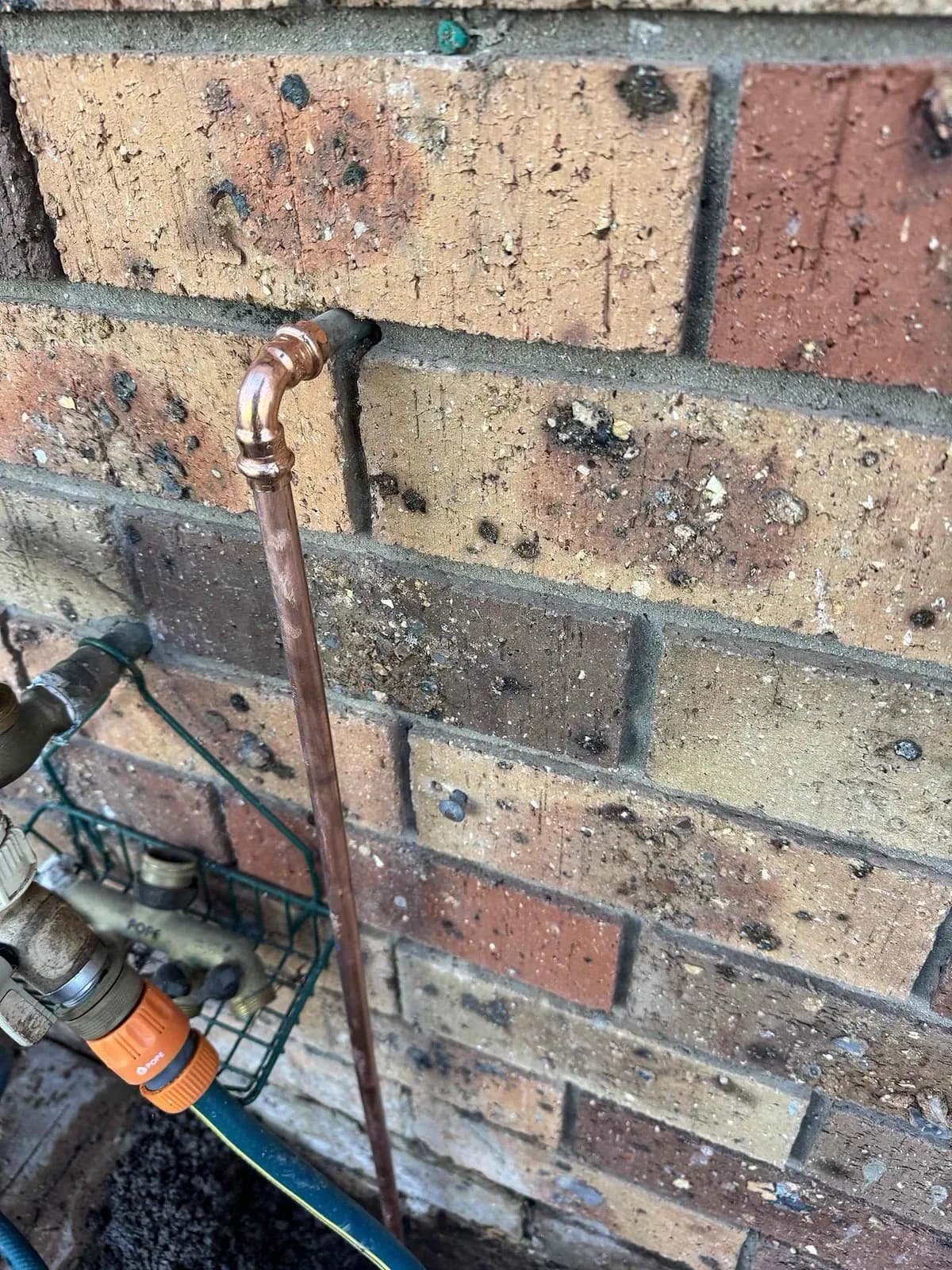 New copper pipe run to the outside tap
