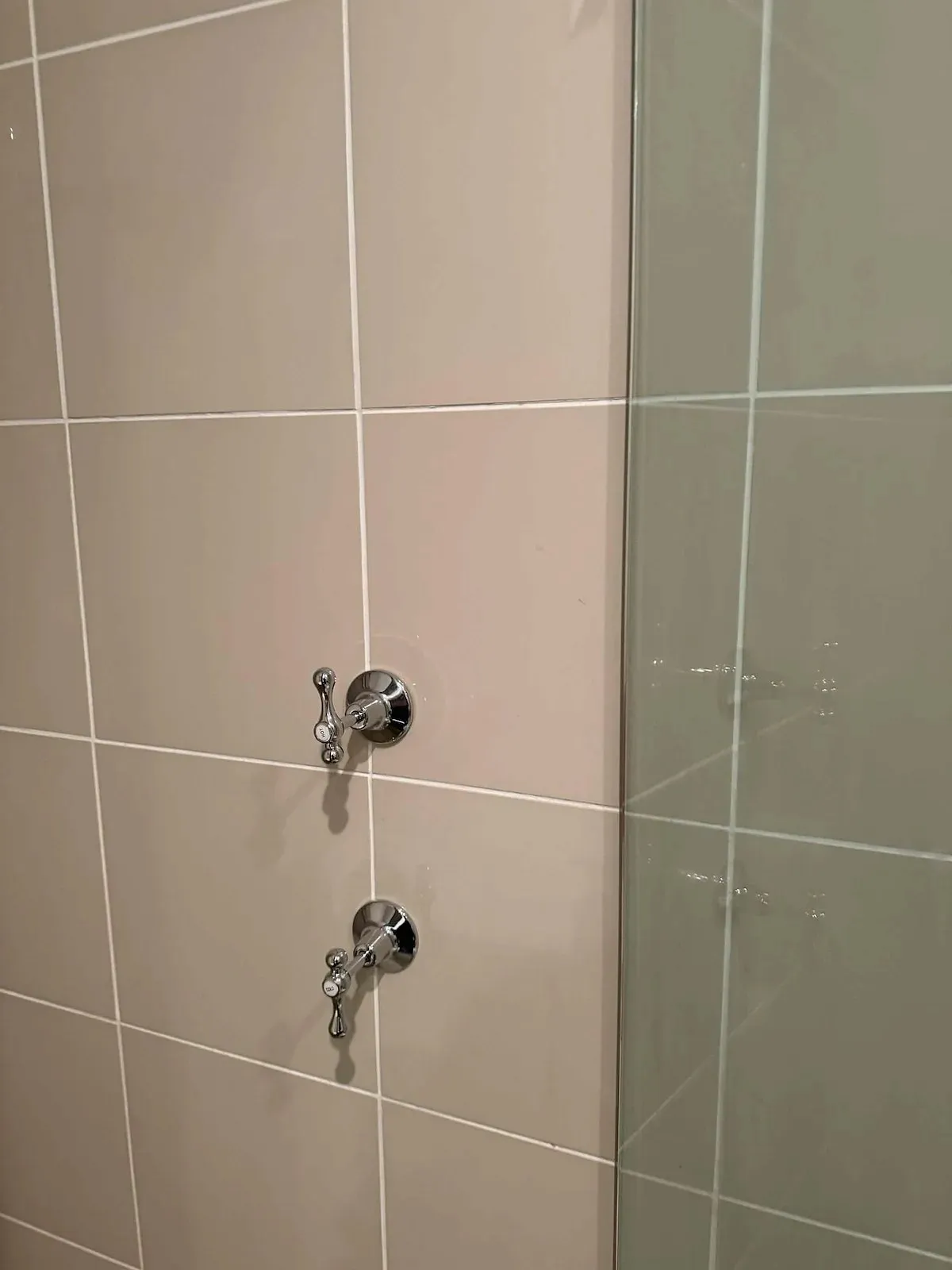New lever shower taps on a tiled wall