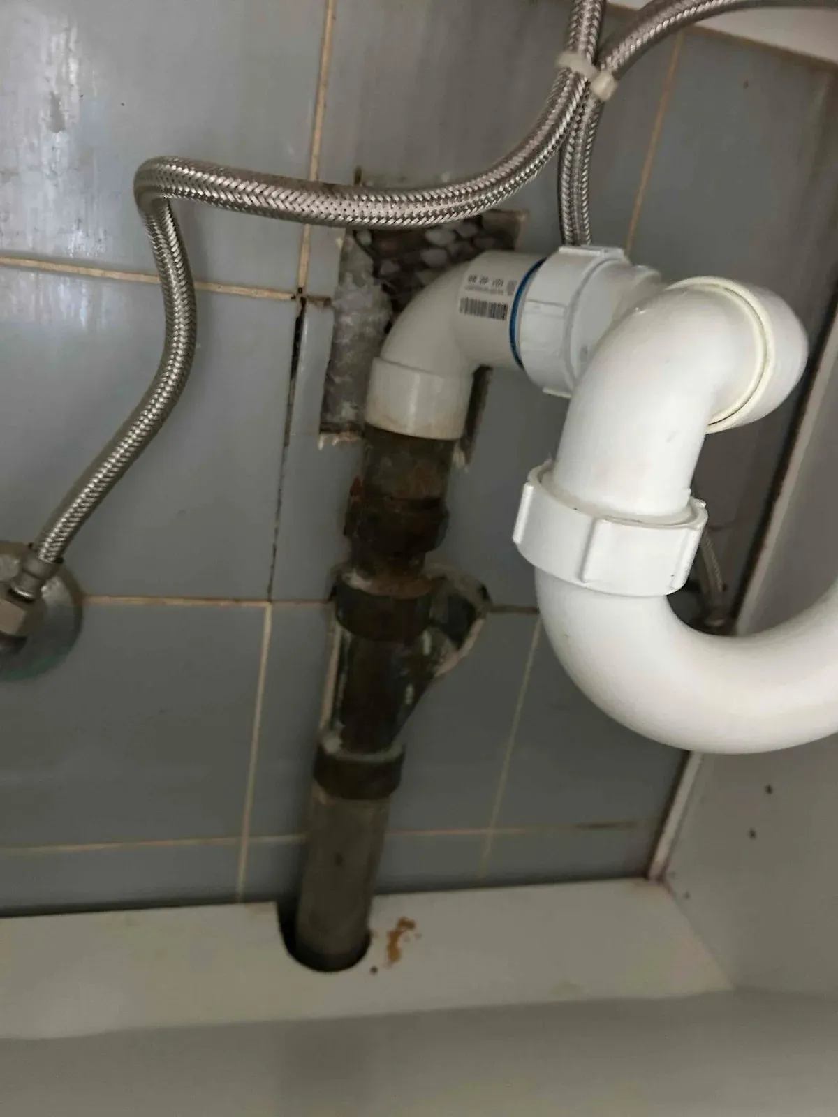 Basin waste pipe after the drain was cleared