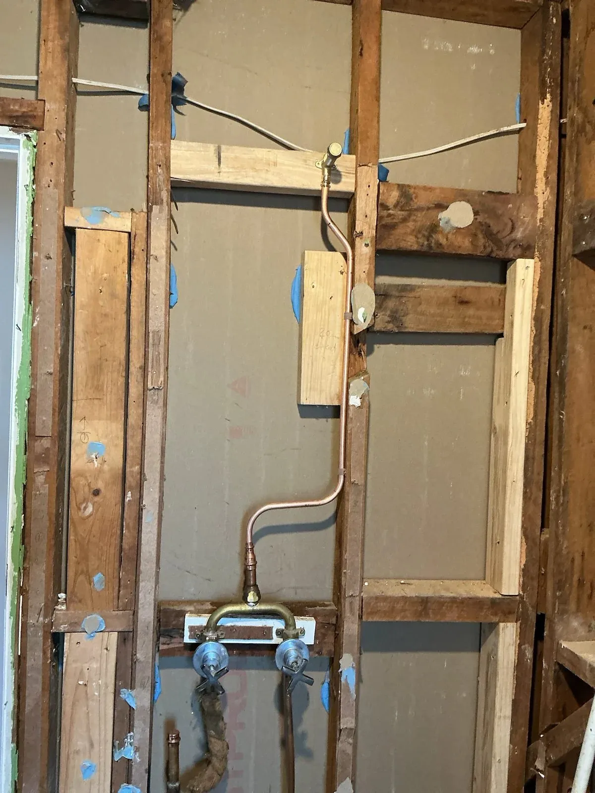 New copper hot water line run in the wall during the bathroom works