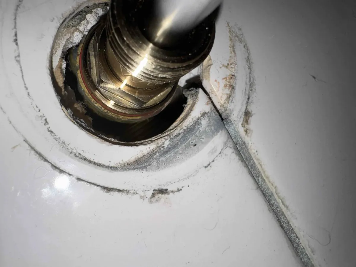 Shower tap body exposed with the spindle removed