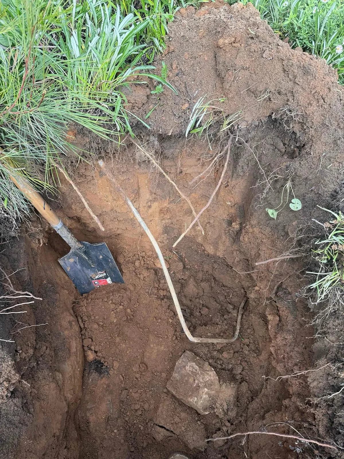 Excavation down to the old drain line
