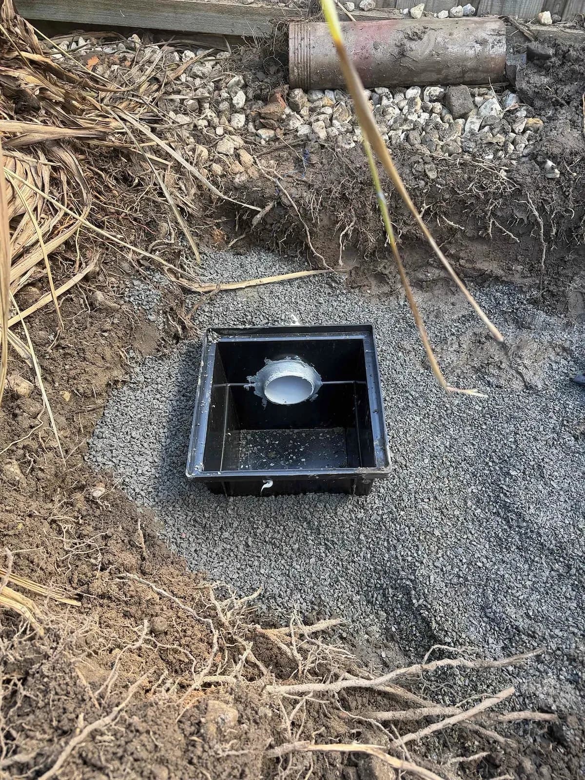 New drainage pit set into the ground