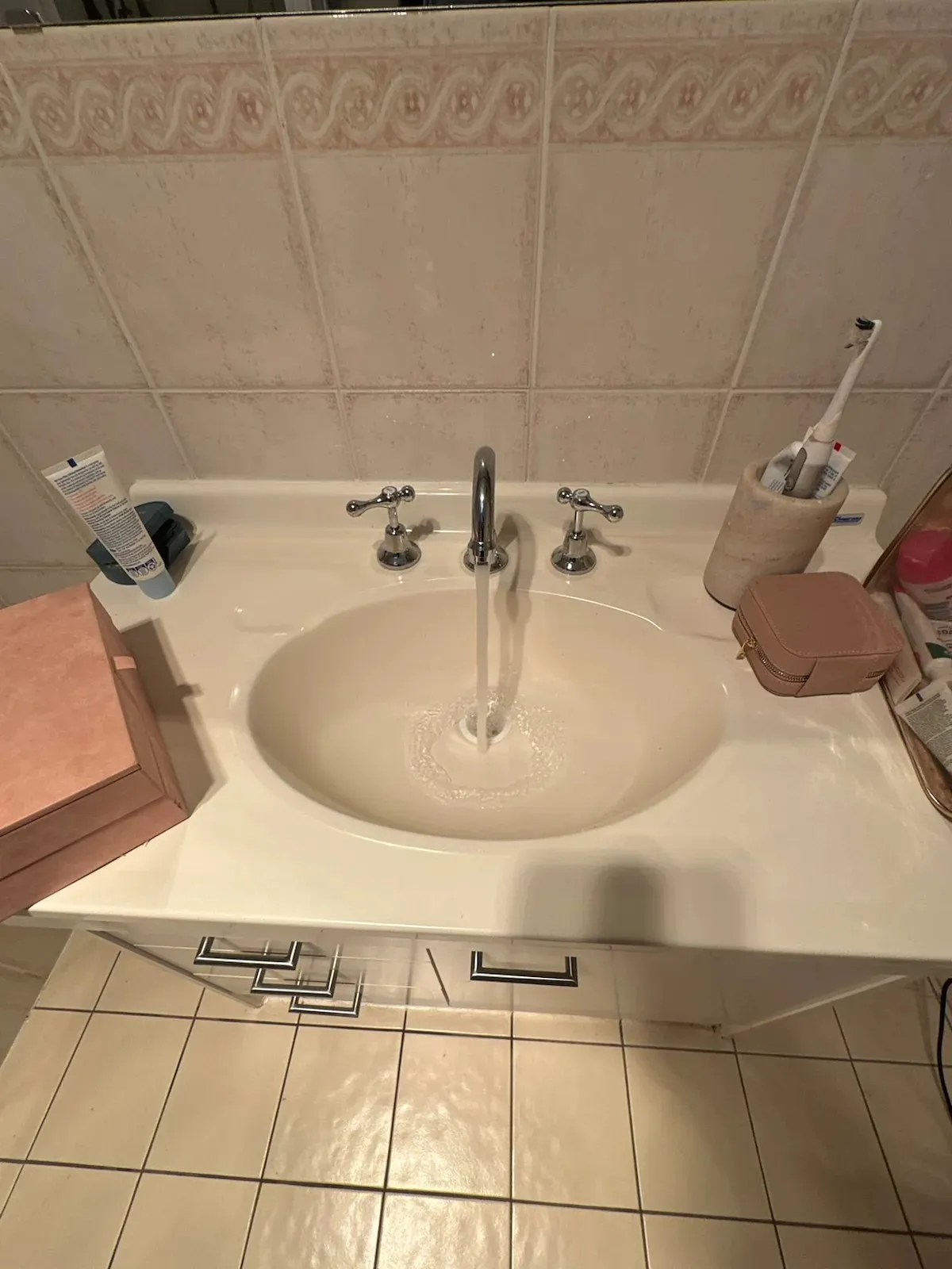 Bathroom basin with new taps
