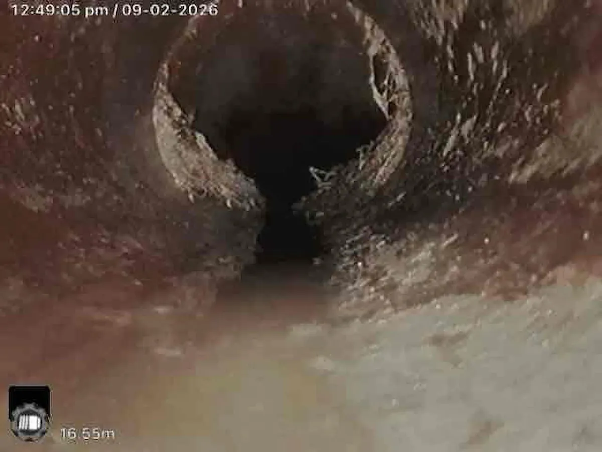 Drain camera view further along the sewer line