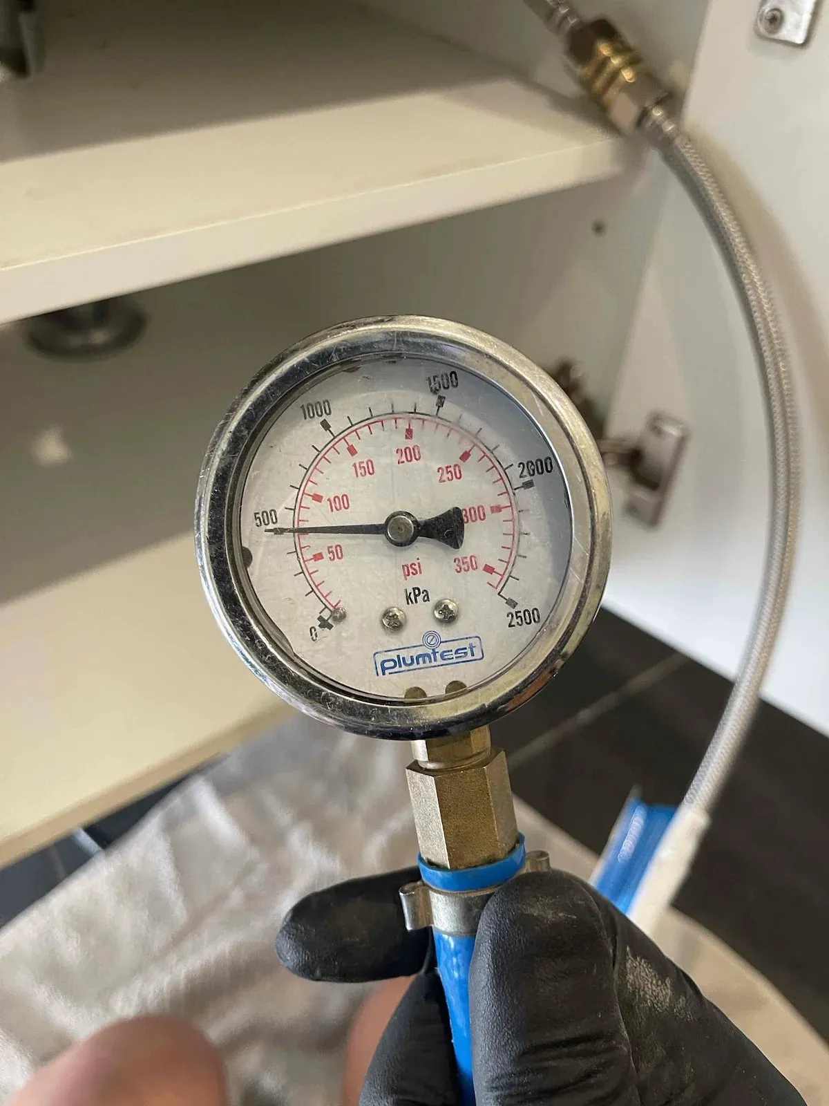 Pressure test showing the water line was losing pressure