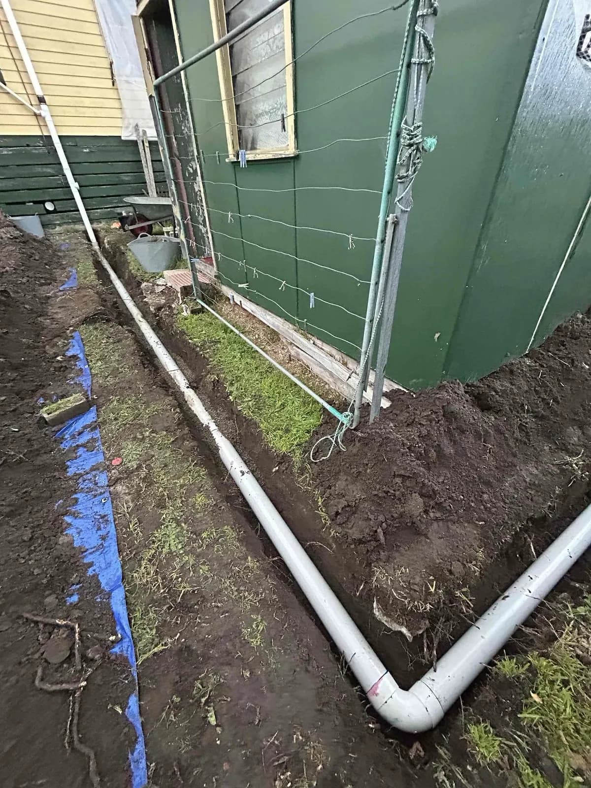 New PVC stormwater line laid in the trench