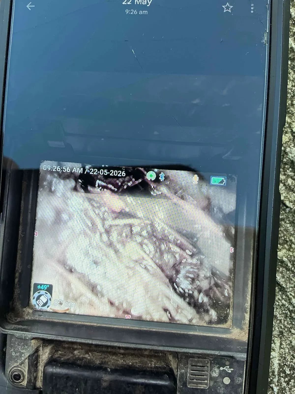 Drain camera showing the blockage