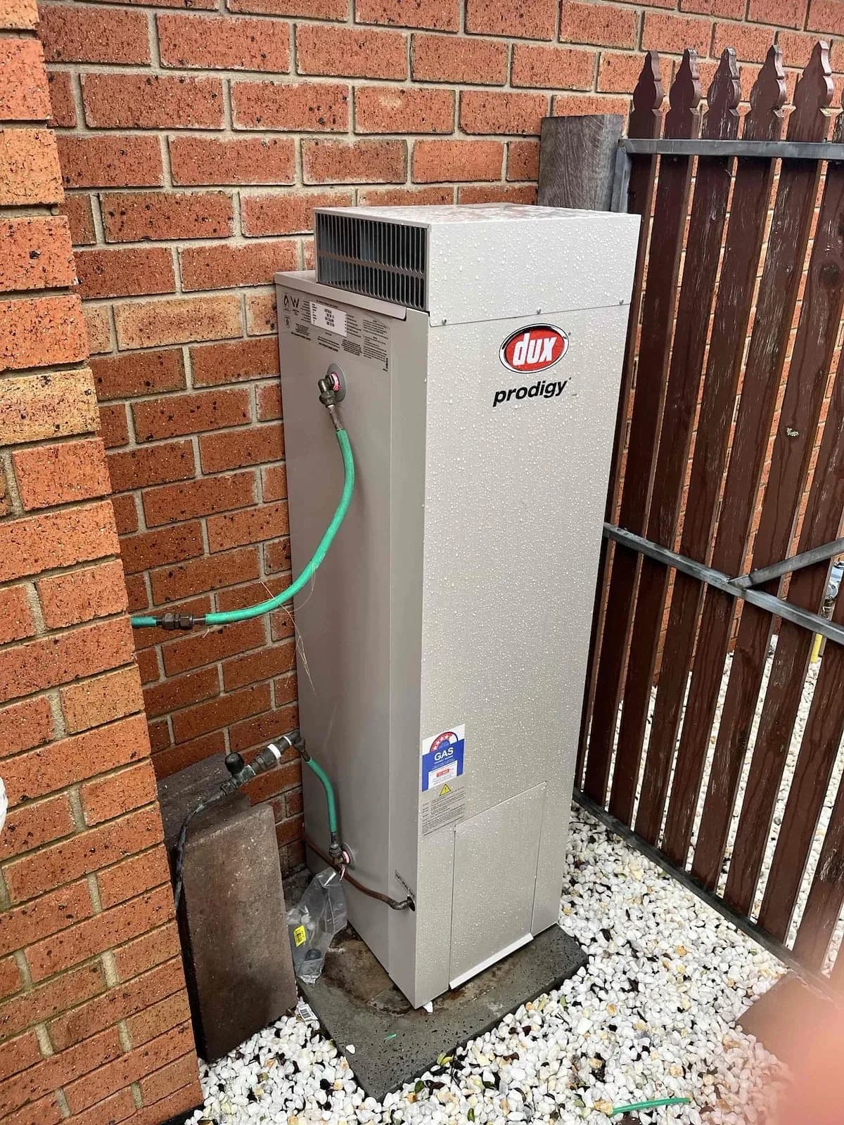 Hot water unit connected to the gas supply