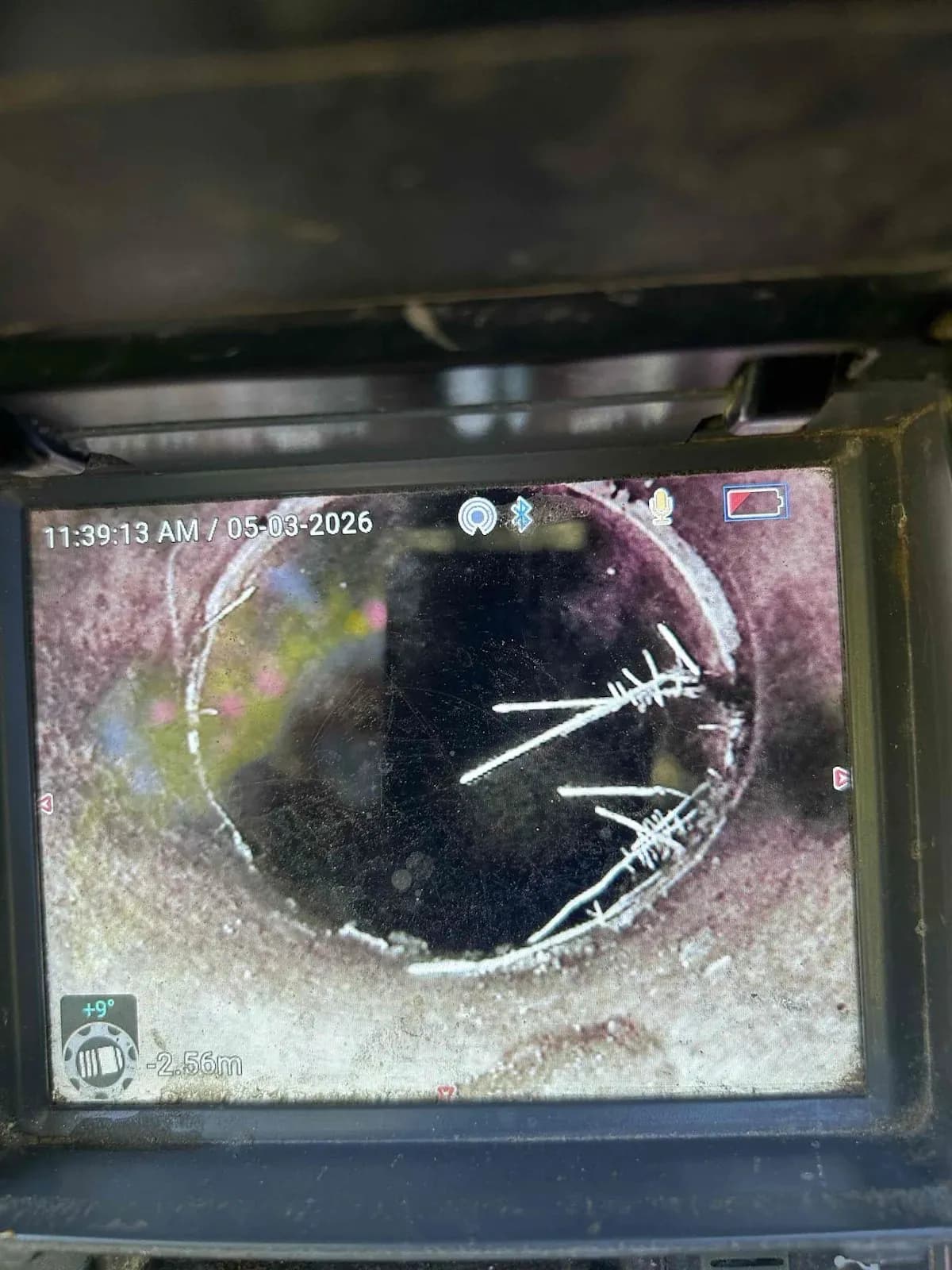 Drain camera showing roots in the stormwater pipe