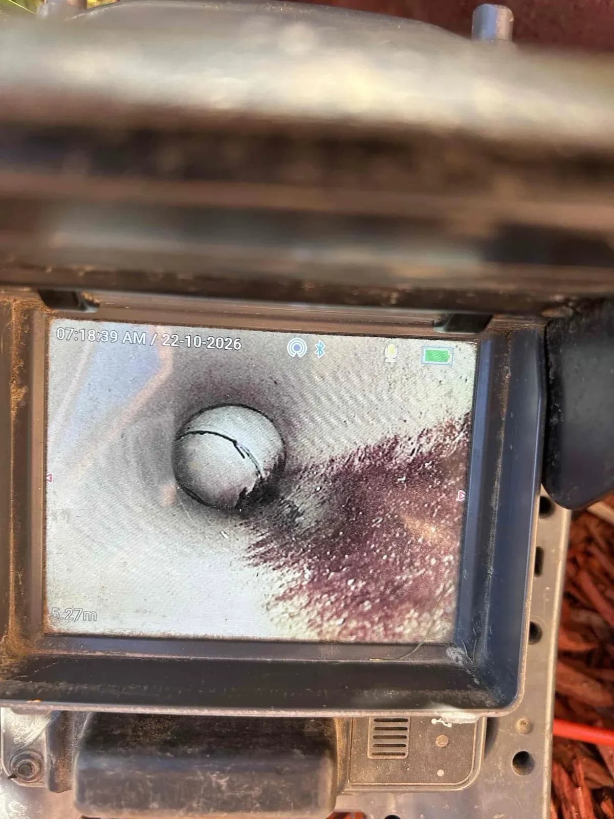Drain camera screen showing the inside of the stormwater line