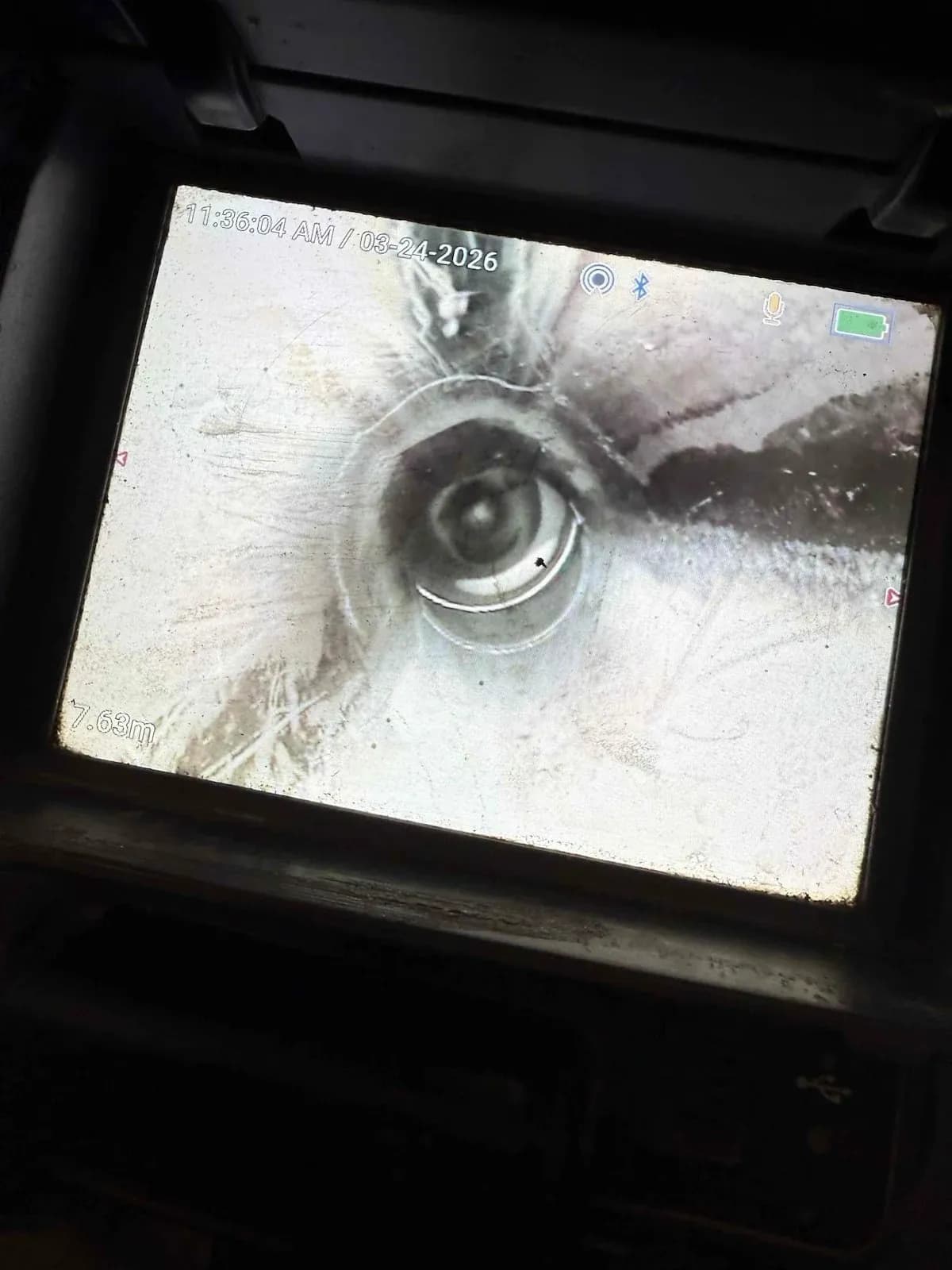 Drain camera screen showing grease in a kitchen waste line in Ringwood North