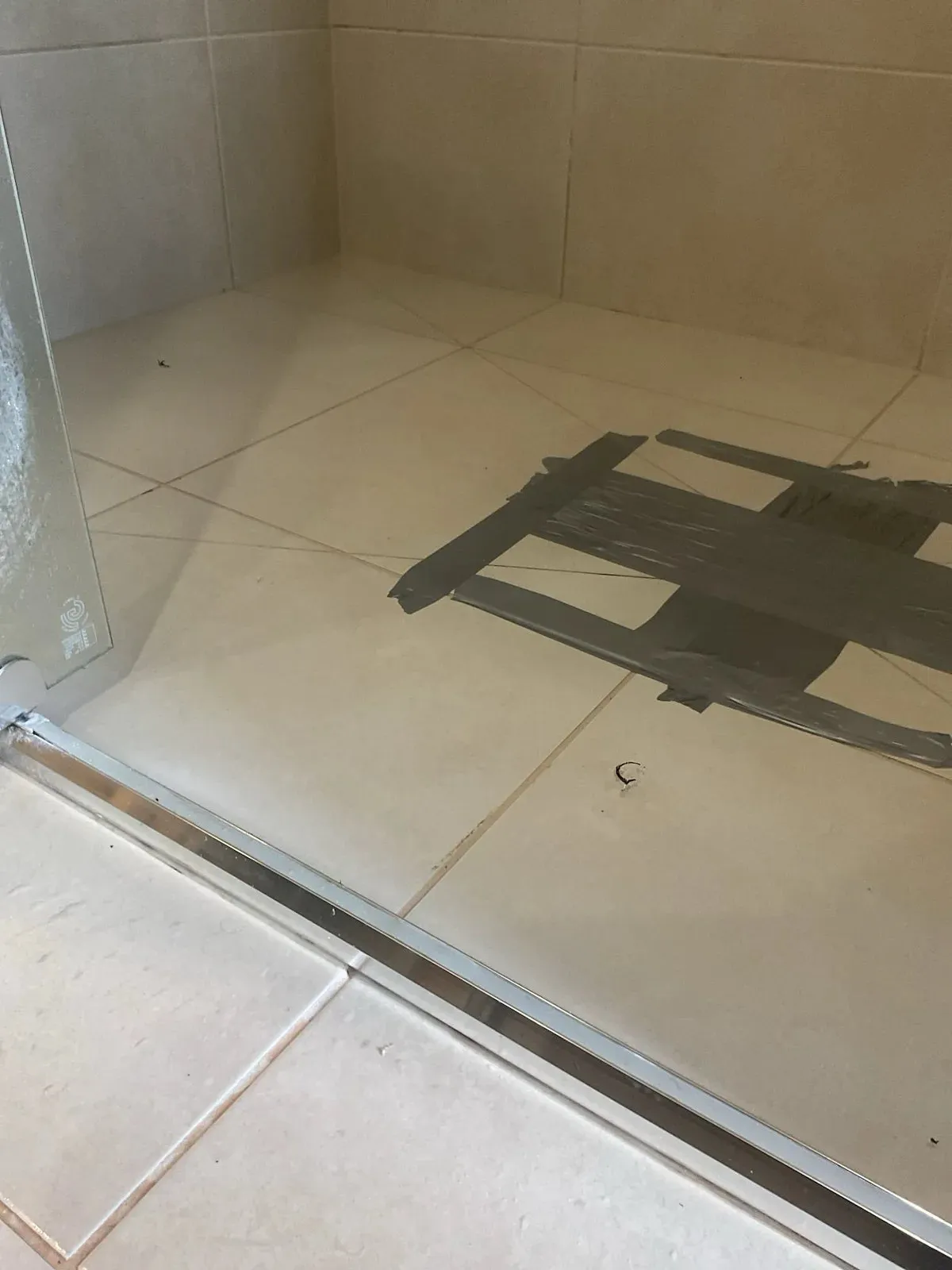 Shower floor taped up for leak testing