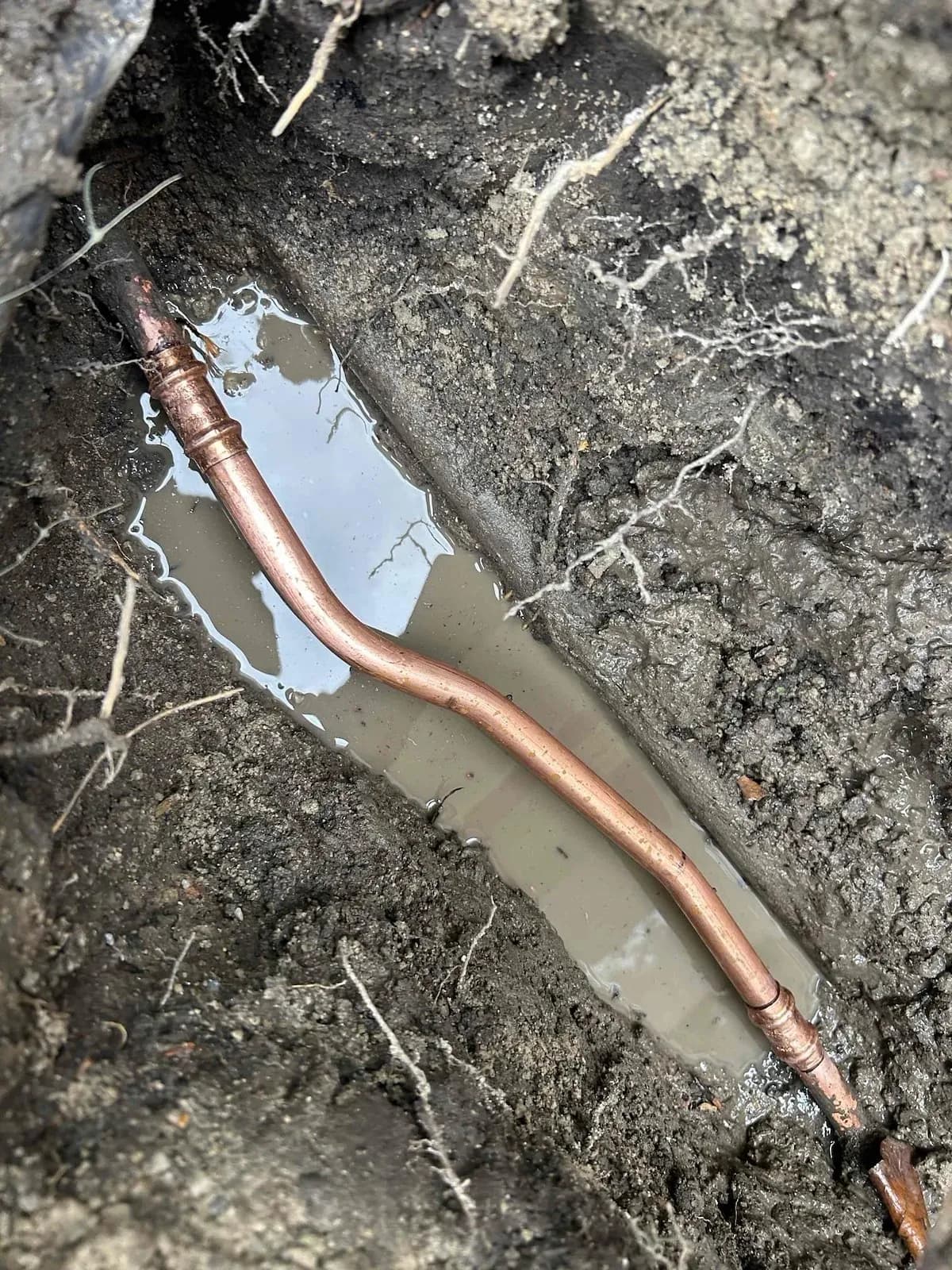 New copper section joined into the water line