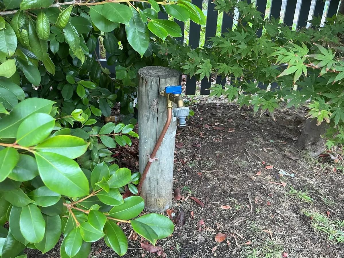 Garden tap on a timber post with new connection