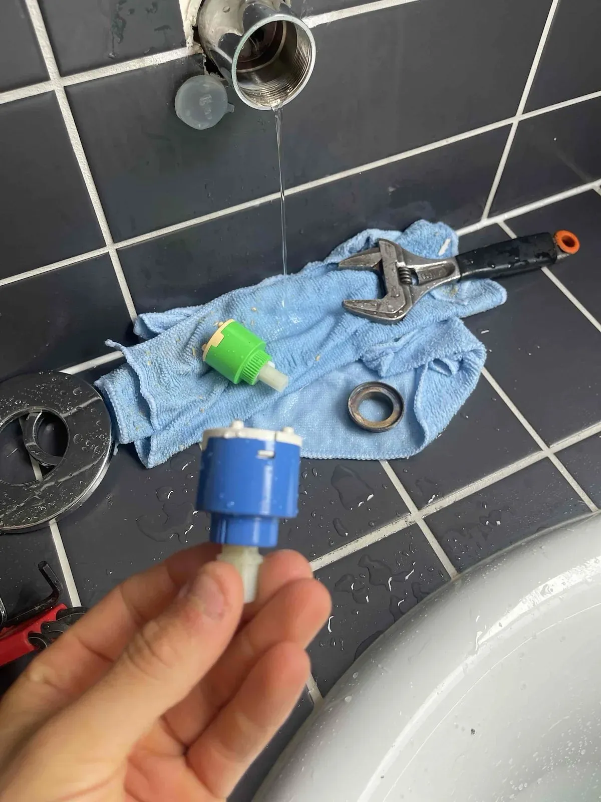 Worn tap cartridge replaced with a new one