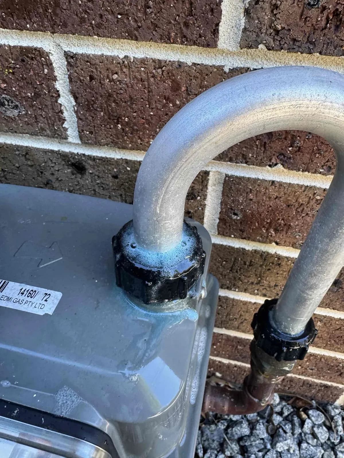 Gas meter connections after testing