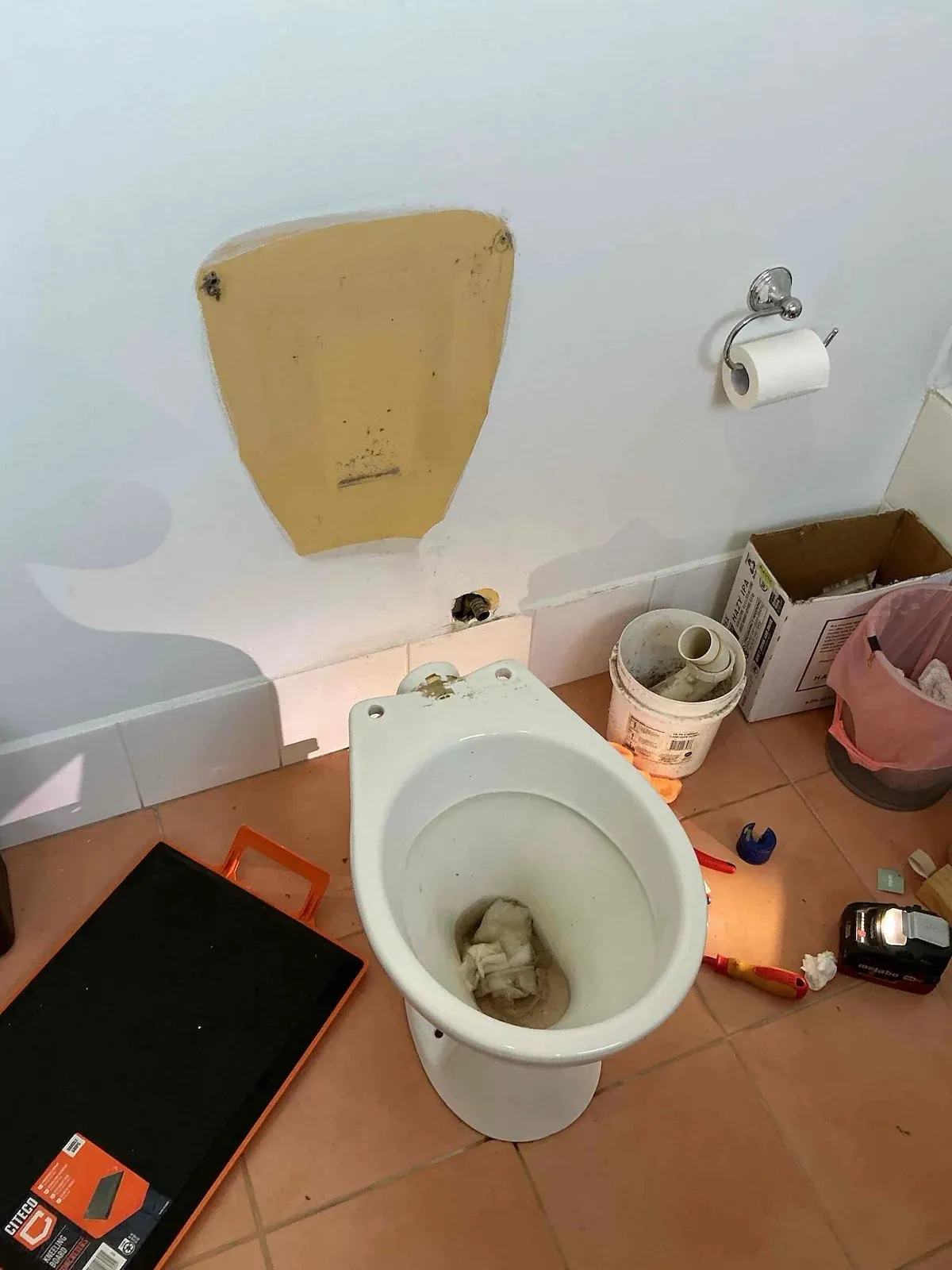 Old toilet removed to find the leak