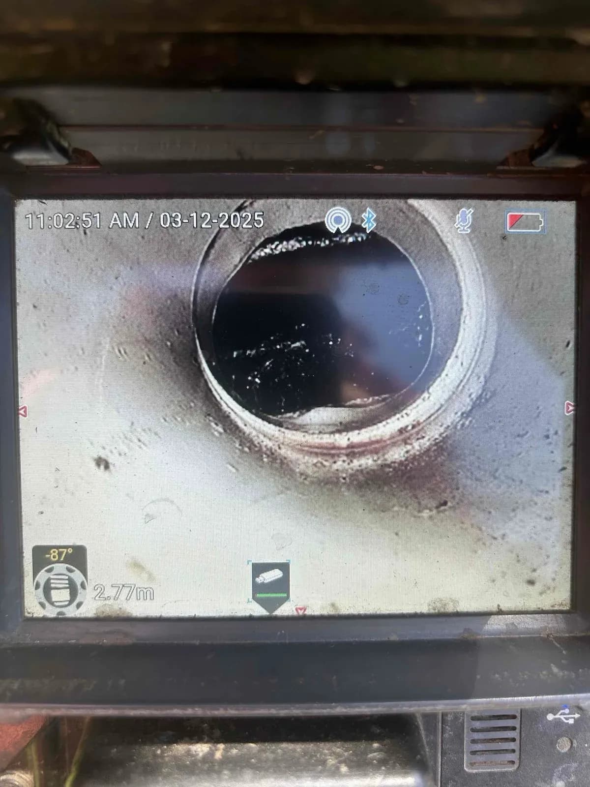 Drain camera view inside the stormwater pipe